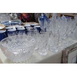 Various drinking glasses, crystal bowls etc