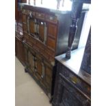 A Chinese design elm 2-section cabinet, with fitted drawers and cupboards, and steel mounts, W95cm