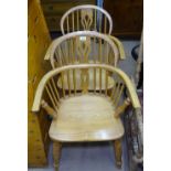 A pair of ash bow-arm Windsor elbow chairs, with crinoline stretchers, by Barry Murphy,