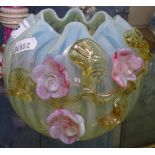 Vintage vaseline glass bowl, with applied blossom decoration, height 5.25"