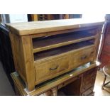 A modern oak rectangular TV stand, with 2 drawers to the base, W122cm