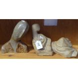 Glazed Studio pottery bust, height 7.25", and a reclining figures, both signed Searle