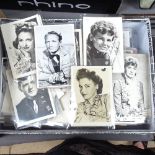 A box of film and theatre postcards, photographs and autographs