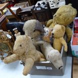 Vintage teddy bears, dog nightdress case, and a Merrythought mouse