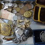 Cigarette cases, brooches, various coins etc