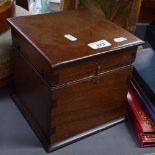 A small mahogany workbox with pin cushion, height 7.5"