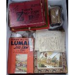 A box of Vintage jigsaw puzzles, children's games etc