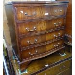 A reproduction mahogany serpentine-front chest, with 4 drawers, on bracket feet, W72cm