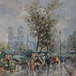 J Giordano, oil on canvas, Parisian scene near Notre Dame, 24" x 36", framed