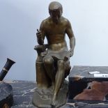 Continental marble desk stand with brass blacksmith figure, length 16", and matching accessories