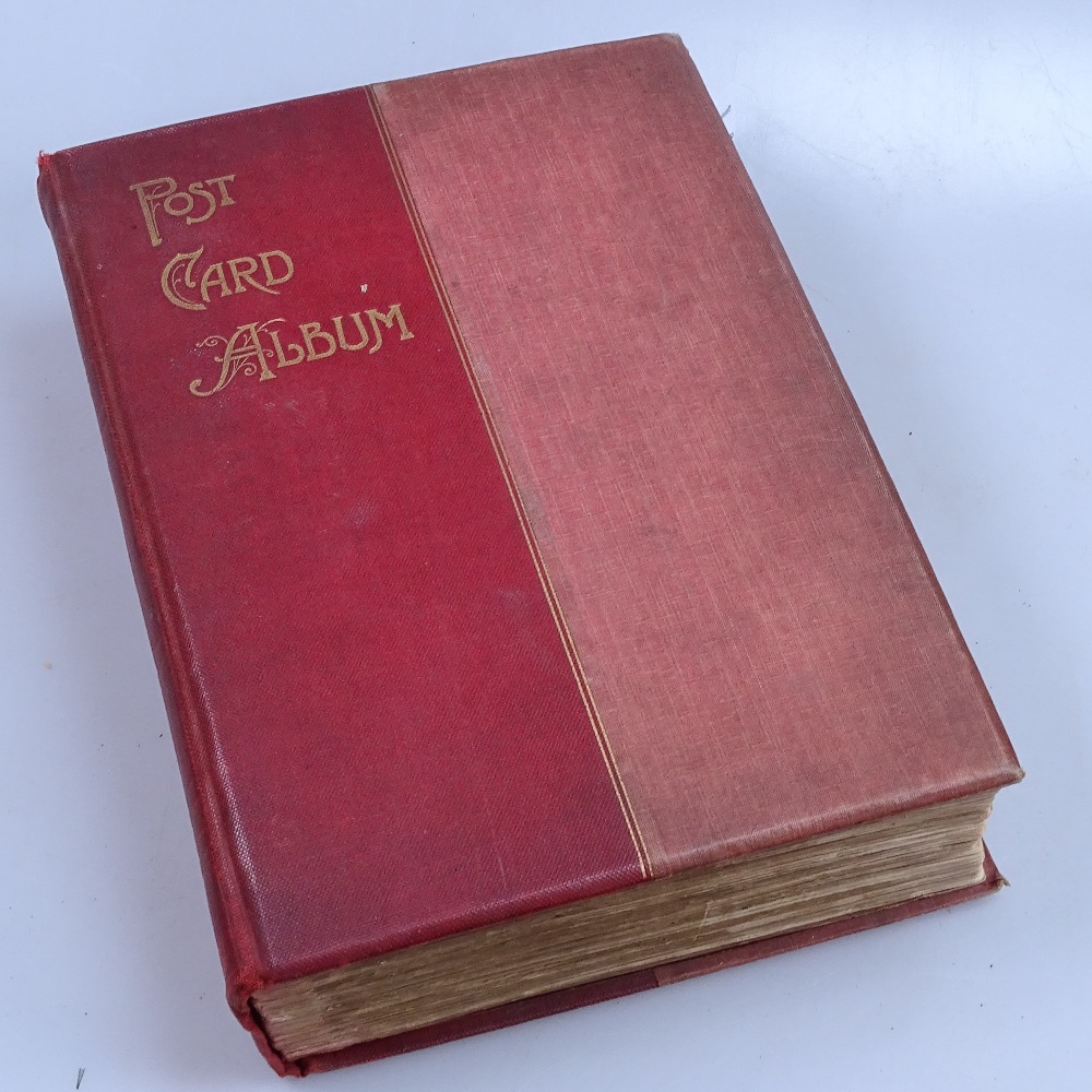 A large red leather-bound postcard album, containing approx 400 early 20th century topographical - Image 2 of 2