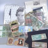 A tray of various bank notes