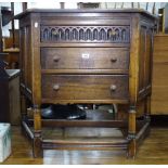 1920s oak console table, of canted form, with 3 short drawers, W55cm