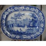 A Victorian transfer printed meat dish, with tree and drainer well in Wild Rose pattern, 18.5"