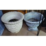 A 2-section Sanford stoneware planter, and a gardens of stone acanthus leaf embossed planter (2)