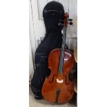 A 3/4 size cello and bow in fitted case