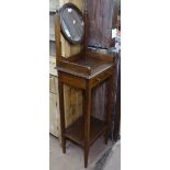 An Edwardian mahogany and satinwood-banded shaving stand, with single drawer, W46cm