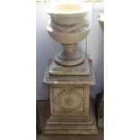 A stoneware garden 2-section urn on pedestal stand, H95cm