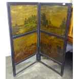 A 2-fold mahogany-framed screen with oil on canvas panels, W120cm