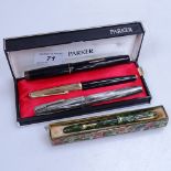 Boxed Parker pen, Waterman's fountain pen, Wyvern, and another pen