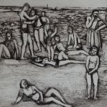 Anthony Farrell, a limited edition etching and aquatint, bathers on the beach, 1/50