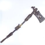 A brass axe decorated with various animals, 21.5" long