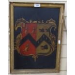 A framed painted and gilded coat of arms, height 19.5" overall