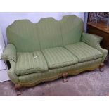 A 1920s upholstered 3-seater settee on shaped cabriole legs