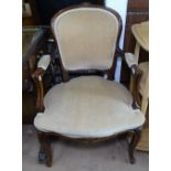 A Continental stained beech-framed and upholstered bedroom chair