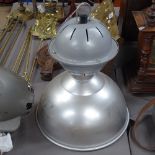 A polished metal industrial ceiling light, height 15.5" overall