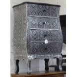 A modern silvered design 4-drawer bombe chest, W53cm