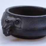 Chinese bronze censer with elephant figure handles, with seal mark, 5.5" across overall