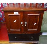 A walnut table-top cabinet with drawer under, and a mahogany towel rail