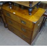 A reproduction yew wood 3-drawer chest, with brass recessed handles and mounts, W80cm, H75cm