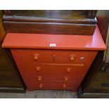 A red painted pine 4-drawer chest, W70cm