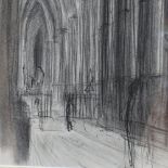 Lincoln Taber, drawing, Westminster Abbey interior, New Grafton Gallery Exhibition label verso,