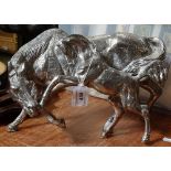 A silvered cast-metal sculpture of a mare and foal, height 8.75"