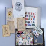 First World War silk embroidered postcards, stamp album etc