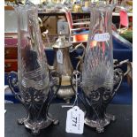 A pair of cut-glass table vases in WMF plated stands, height 22cm