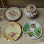 A Doulton pot and cover, a Royal Worcester painted plate, 8.25", other decorative plates