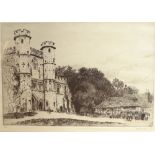 Herbert Hampton, etching, Battle Abbey, and 2 early photograph scenes of Hastings, published by