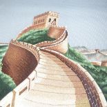 A Chinese double-sided silk embroidered picture, depicting The Great Wall of China, diameter 14"