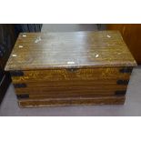 An original painted Victorian pine blanket chest, W79cm