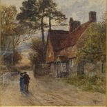 W P Burton, watercolour, figures on a country road