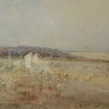 H Dawson Barkas, watercolour, figures in a field, framed
