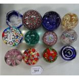12 glass paperweights, including Caithness Mistletoe