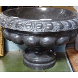 A black reconstituted marble bowl on stand of lobed form, diameter 15.5"