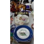 Hereford porcelain model thoroughbred on separate stand, 11.5" height, 2 19th century painted