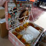 Plastic hamper, and 4 folding stools