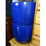 A pair of large blue glazed terracotta garden plant pots, W51cm